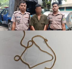 চলন্ত রিকশা থেকে নারীর চেইন ছিনতাই, শাহবাগ ট্রাফিক পুলিশের তৎপরতায় ছিনতাইকারী গ্রেফতার